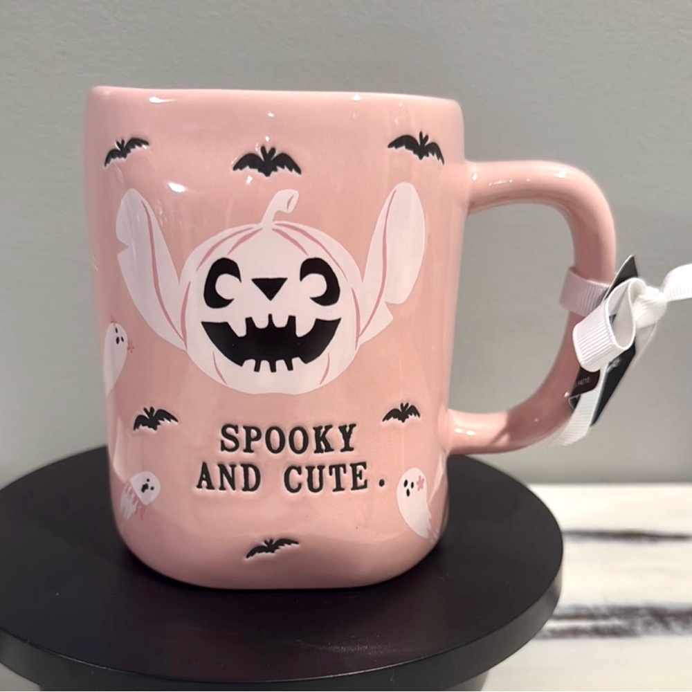 NEW Rae Dunn Disney Stitch Halloween Coffee‎ Mug Pink Spooky Pumpkin Ghosts Bats